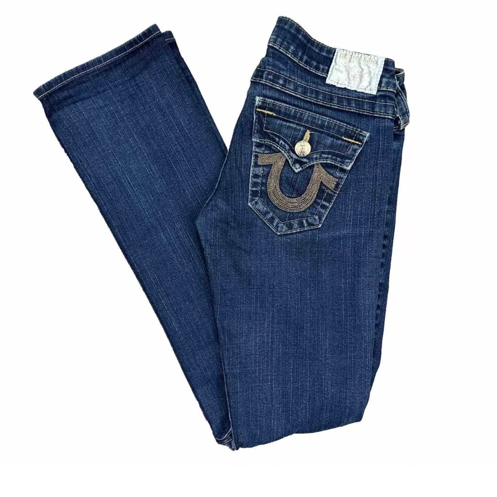 True Religion Women’s Billy Flap Pocket Jeans Gold Stitching USA Made Size 27